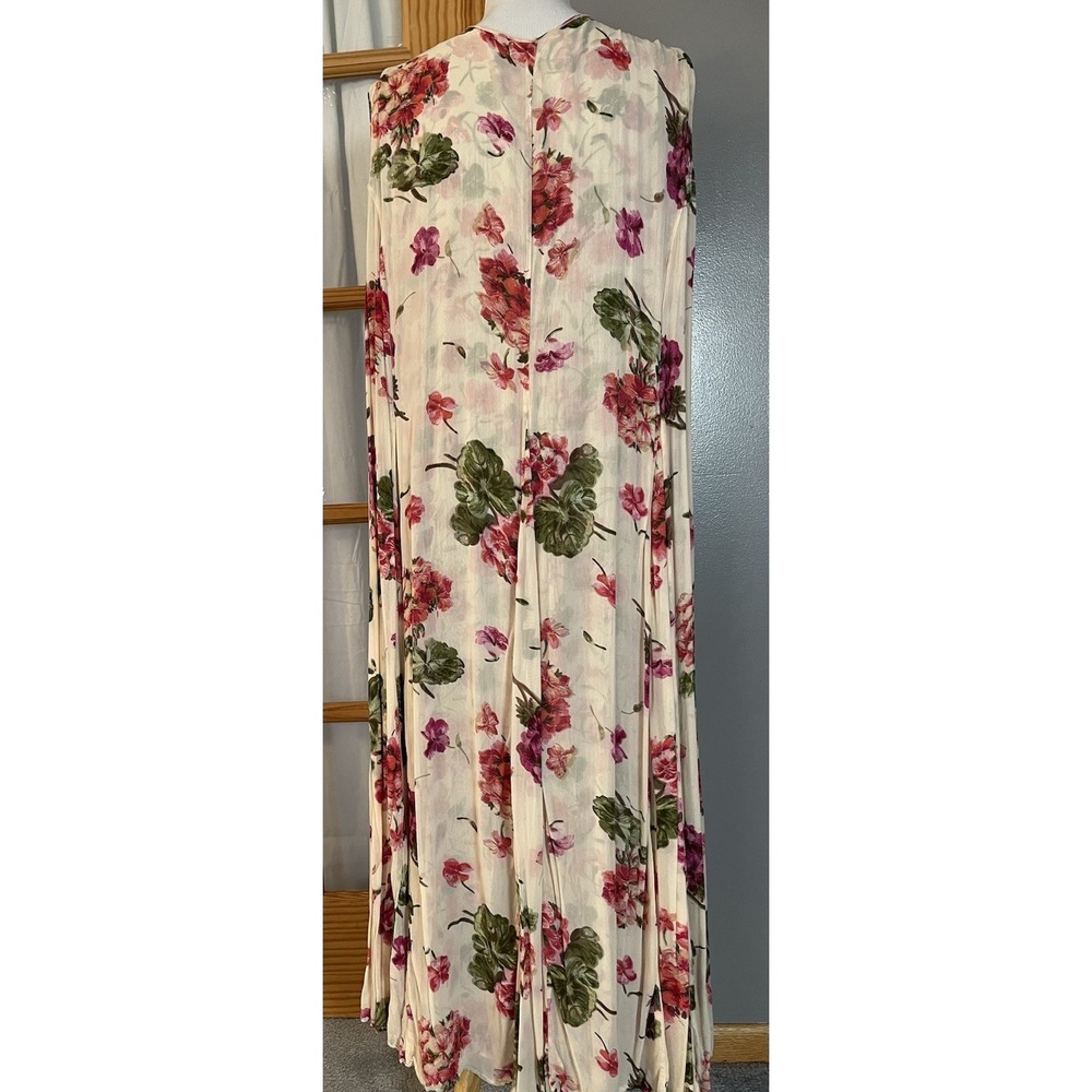 Vtg 80s Olivia Reversible Floral Maxi Dress 1X Pink Beige Rayon Boho Cottagecore - Picture 4 of 12